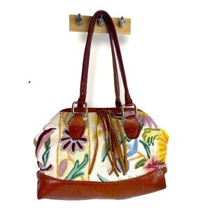 Marco Avane Floral Leather Satchel Bag Purse